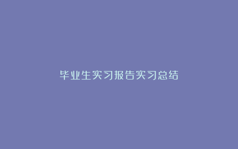 毕业生实习报告实习总结