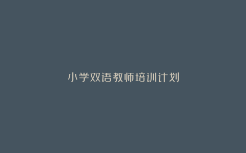 小学双语教师培训计划