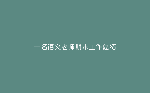 一名语文老师期末工作总结