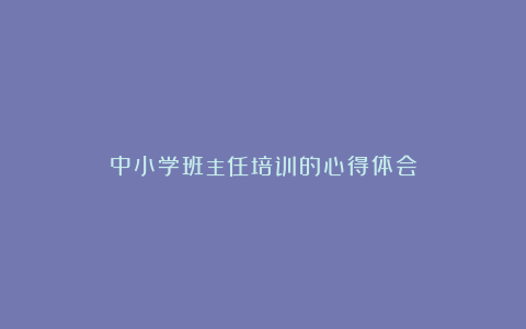 中小学班主任培训的心得体会