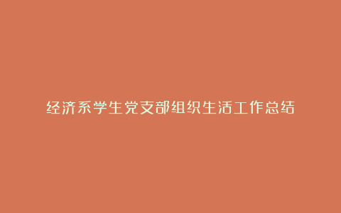 经济系学生党支部组织生活工作总结