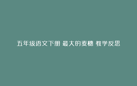 五年级语文下册《最大的麦穗》教学反思