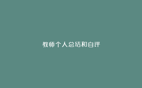 教师个人总结和自评