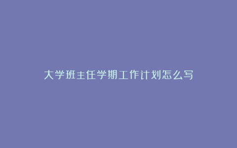 大学班主任学期工作计划怎么写