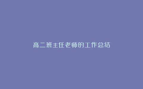 高二班主任老师的工作总结