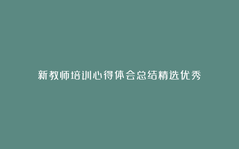 新教师培训心得体会总结精选优秀