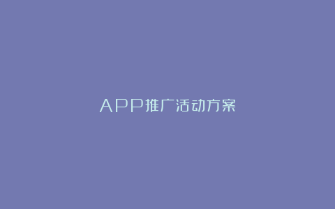 APP推广活动方案