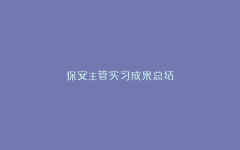 保安主管实习成果总结