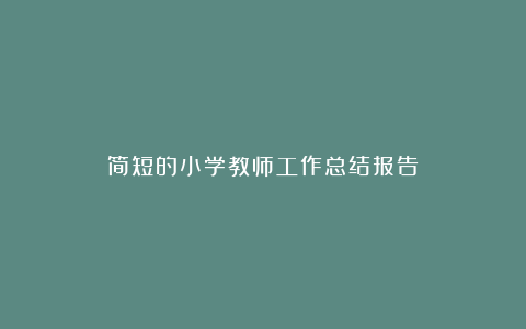 简短的小学教师工作总结报告