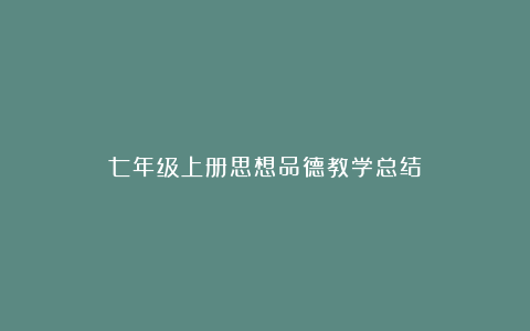 七年级上册思想品德教学总结