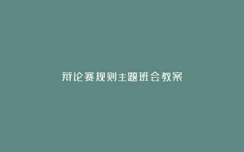 辩论赛规则主题班会教案