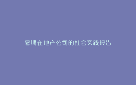 暑期在地产公司的社会实践报告