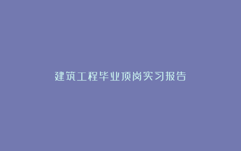 建筑工程毕业顶岗实习报告