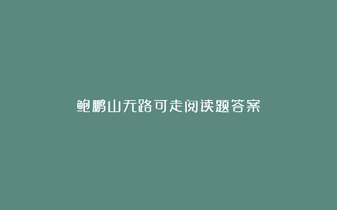 鲍鹏山无路可走阅读题答案