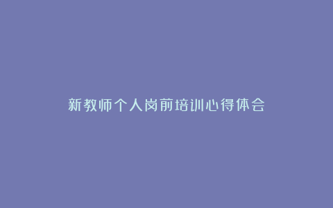 新教师个人岗前培训心得体会