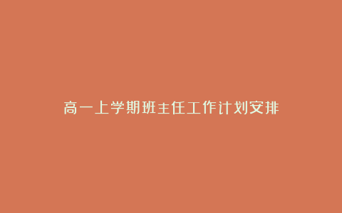 高一上学期班主任工作计划安排