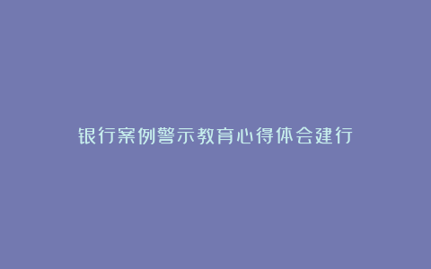 银行案例警示教育心得体会建行