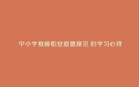 《中小学教师职业道德规范》的学习心得