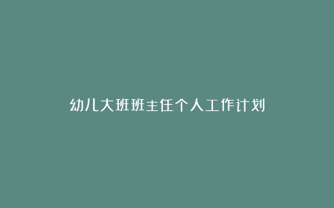 幼儿大班班主任个人工作计划