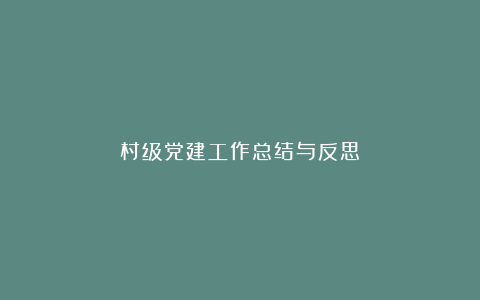 村级党建工作总结与反思