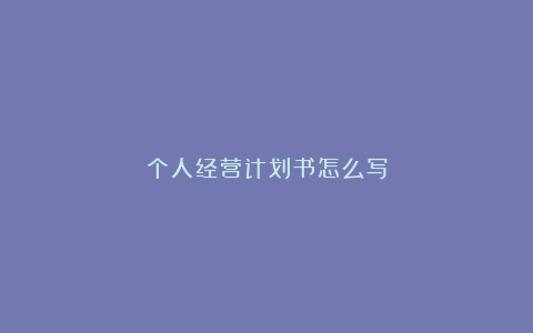 个人经营计划书怎么写