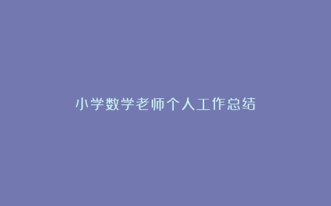 小学数学老师个人工作总结