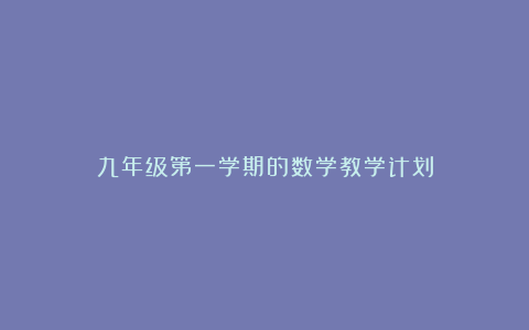 九年级第一学期的数学教学计划