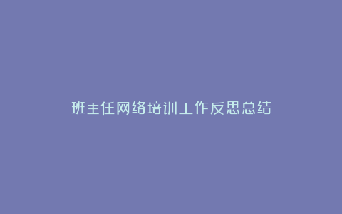 班主任网络培训工作反思总结