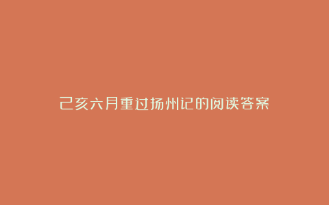 己亥六月重过扬州记的阅读答案