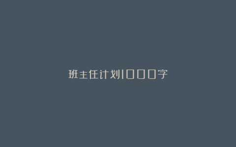 班主任计划1000字