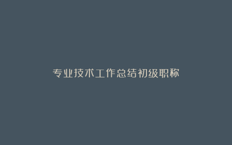 专业技术工作总结初级职称