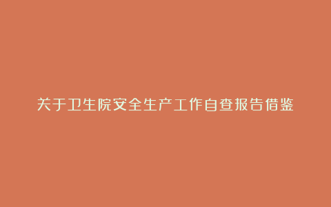 关于卫生院安全生产工作自查报告借鉴