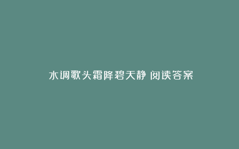 《水调歌头霜降碧天静》阅读答案