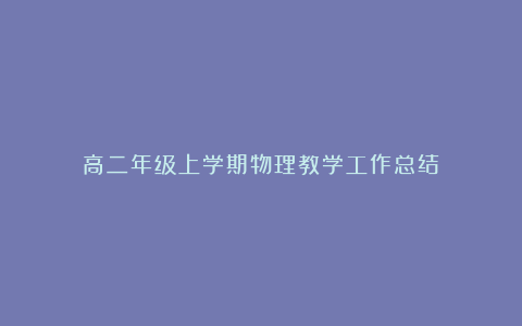 高二年级上学期物理教学工作总结