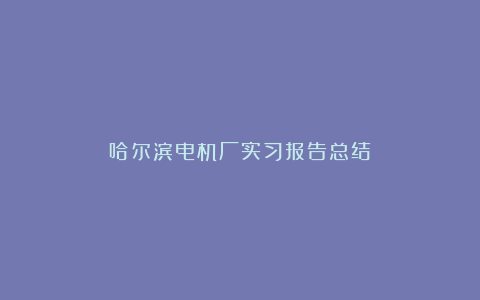 哈尔滨电机厂实习报告总结