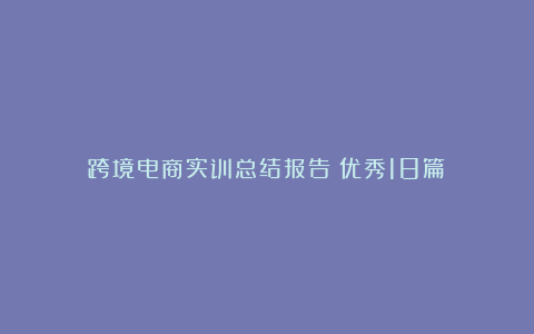 跨境电商实训总结报告（优秀18篇）