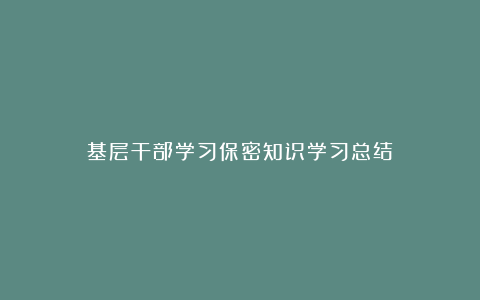 基层干部学习保密知识学习总结