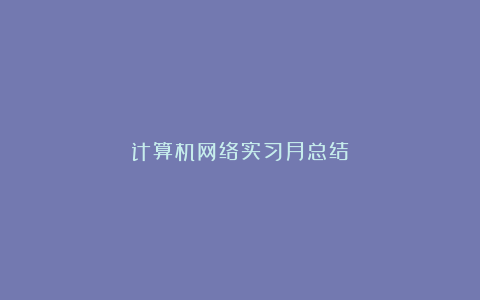 计算机网络实习月总结