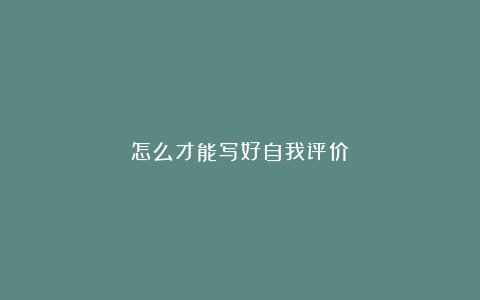 怎么才能写好自我评价