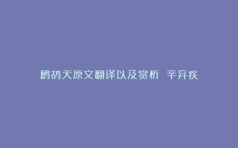 鹧鸪天原文翻译以及赏析 辛弃疾