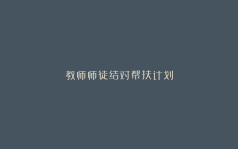 教师师徒结对帮扶计划