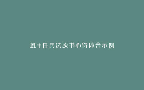 班主任兵法读书心得体会示例