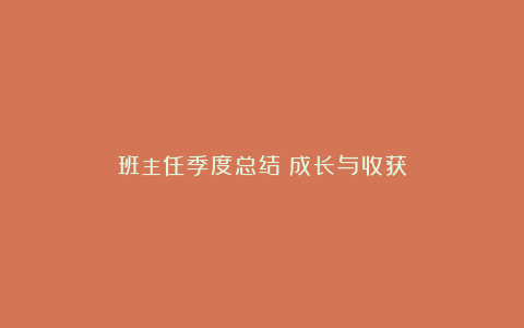 班主任季度总结：成长与收获