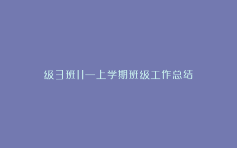 级3班11―上学期班级工作总结