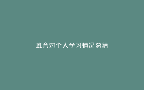 班会对个人学习情况总结