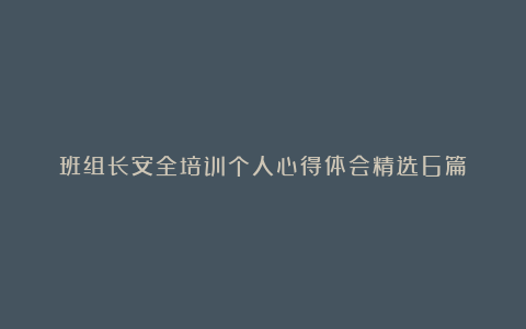 班组长安全培训个人心得体会精选6篇