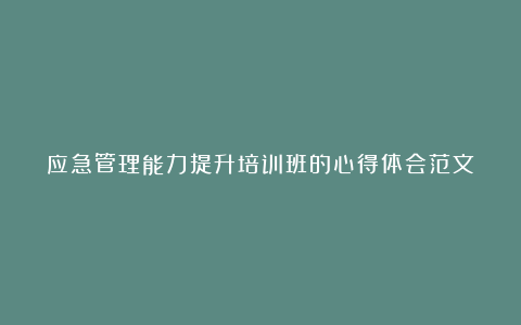 应急管理能力提升培训班的心得体会范文（最新6篇）