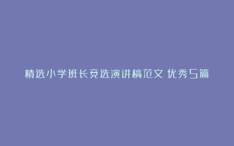 精选小学班长竞选演讲稿范文（优秀5篇）