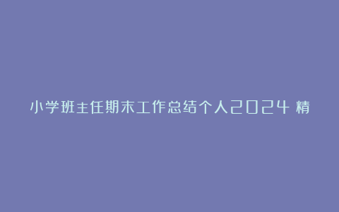 小学班主任期末工作总结个人2024（精选）