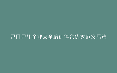 2024企业安全培训体会优秀范文5篇